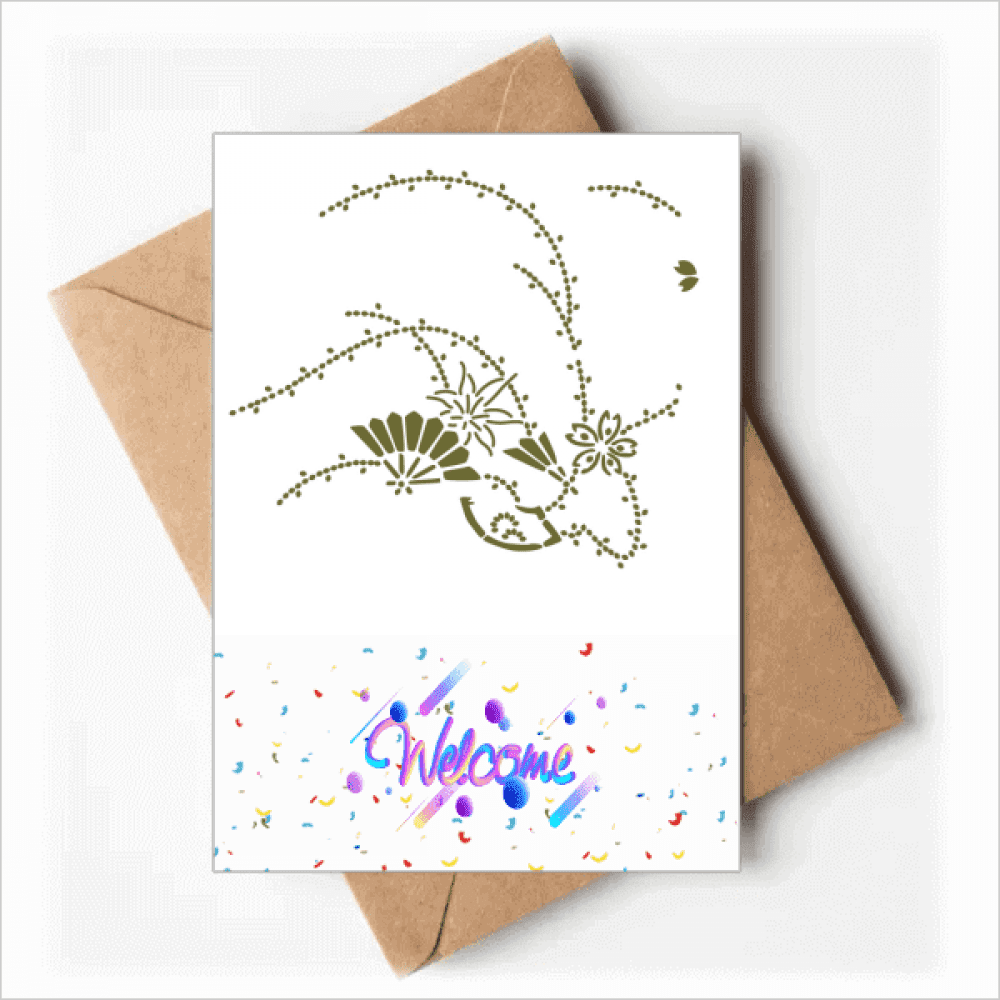 Painting Japanese Culture Green Flower Welcome Back Greeting Cards Envelopes Blank