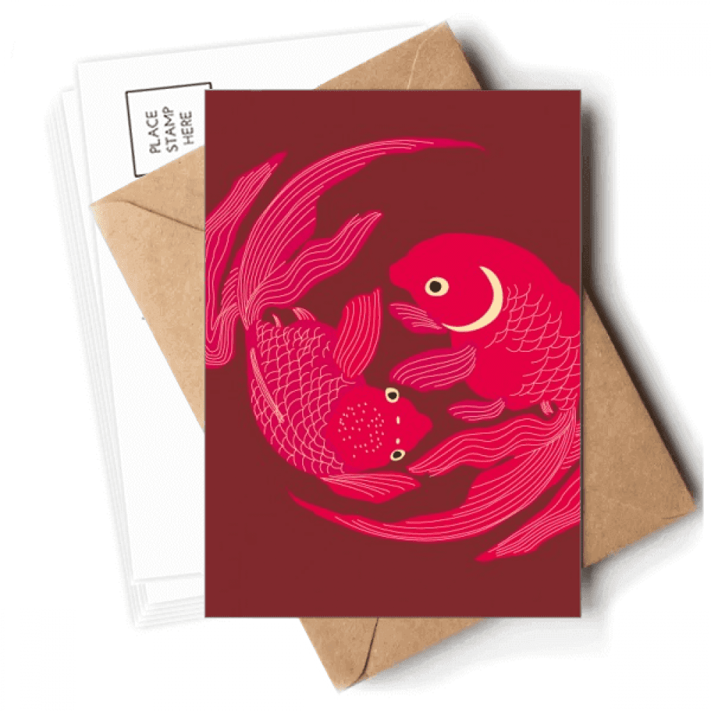 Painting Japanese Culture Red Fish Postcards Envelopes Blank Note Cards Mailing