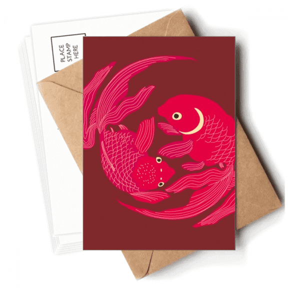 Painting Japanese Culture Red Fish Postcards Envelopes Blank Note Cards Mailing