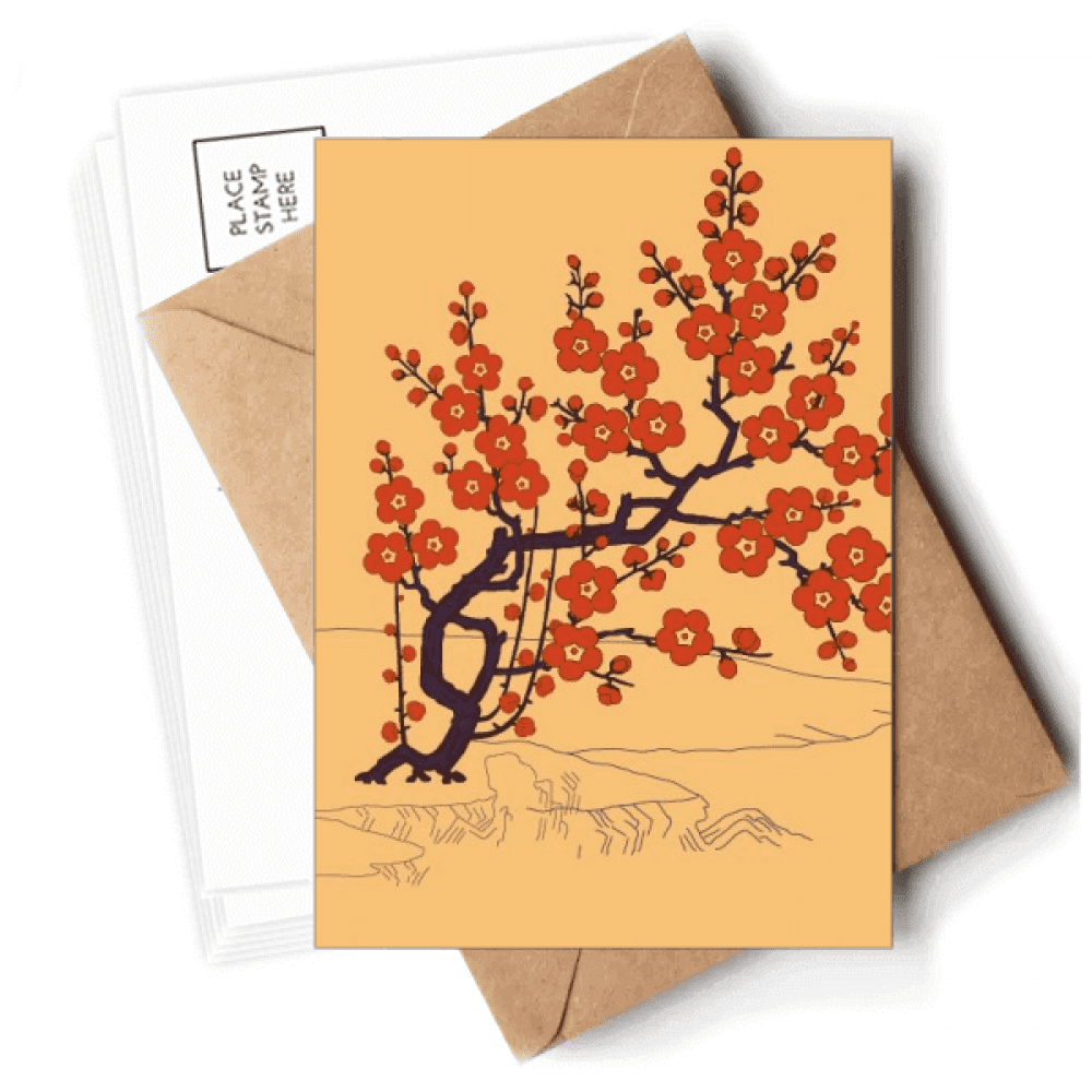 Painting Japanese Culture Red Flower Postcards Envelopes Blank Note Cards Mailing