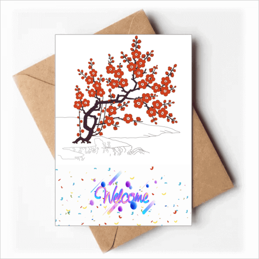 Painting Japanese Culture Red Flower Welcome Back Greeting Cards Envelopes Blank