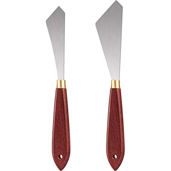 Painting Knife Set Painting Mixing Scraper Stainless Steel Palette Knife Painting Art Spatula with Wood Handle Art Painting Knife Tools for Oil Canvas Acrylic Painting (2 Pieces)