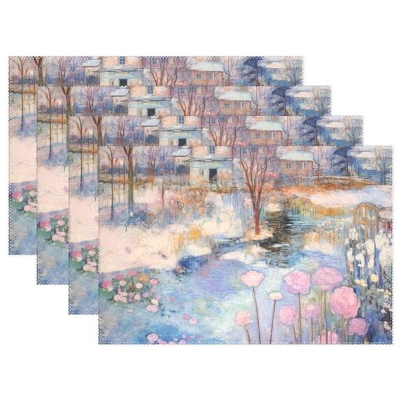 Painting Lake Houses 12×18 inch Placemats Heat Resistant Washable Foldable Rectangular Placemats Set Decoration Indoor Outdoor for Kitchen Dining Table 6PCs