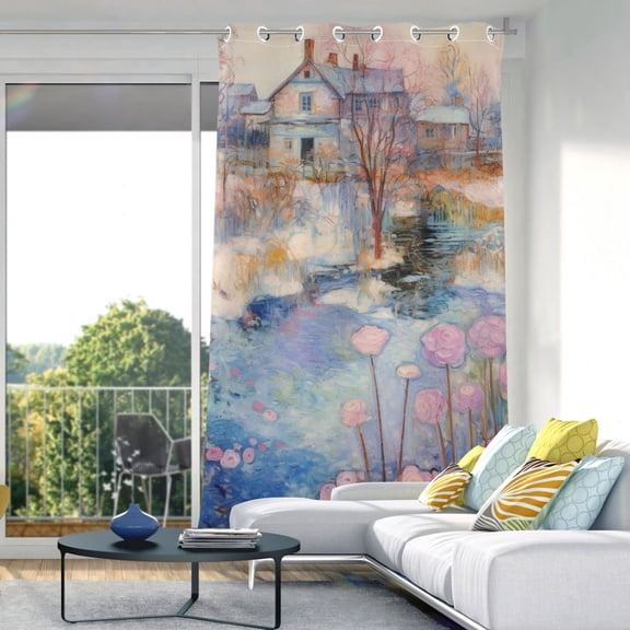 Painting Lake Houses Blackout Curtain Panels Drapes Privacy Assured with Light Filtering Curtains for Living room Bedroom Bathroom Window