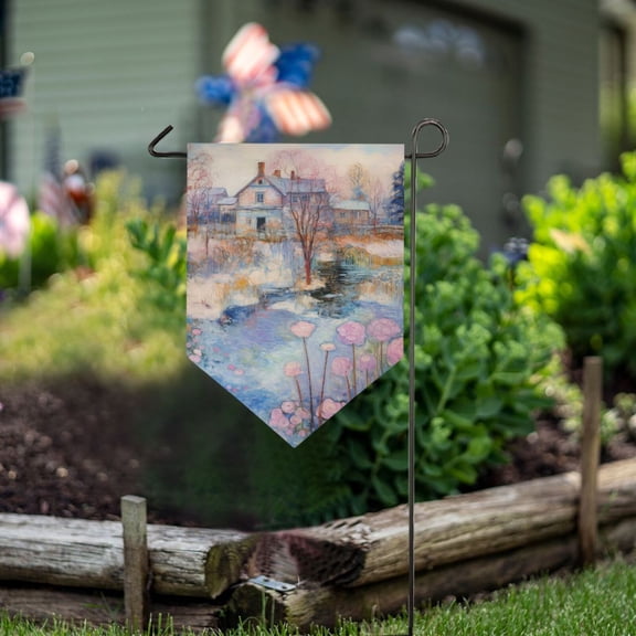 Painting Lake Houses Garden Flag 18" x 12.5" Double Sided Yard Lawn Outdoor Decor Small Yard Flags