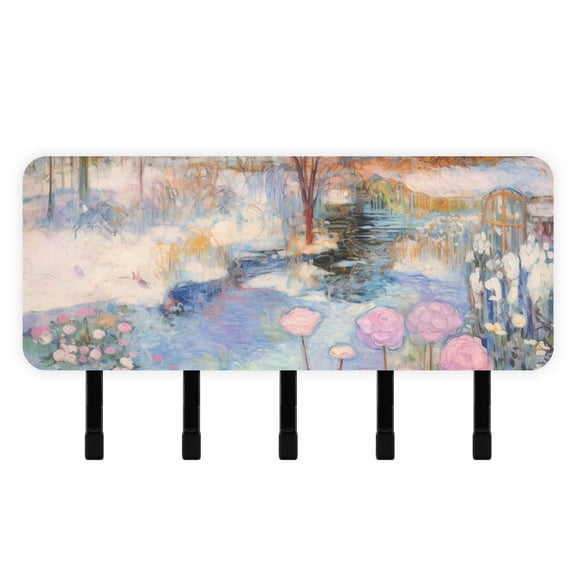 Painting Lake Houses Mail Holder Organizer Wall Mount with Shelf Key Holder Key Rack with 5 Key Hooks for Wall Decorative