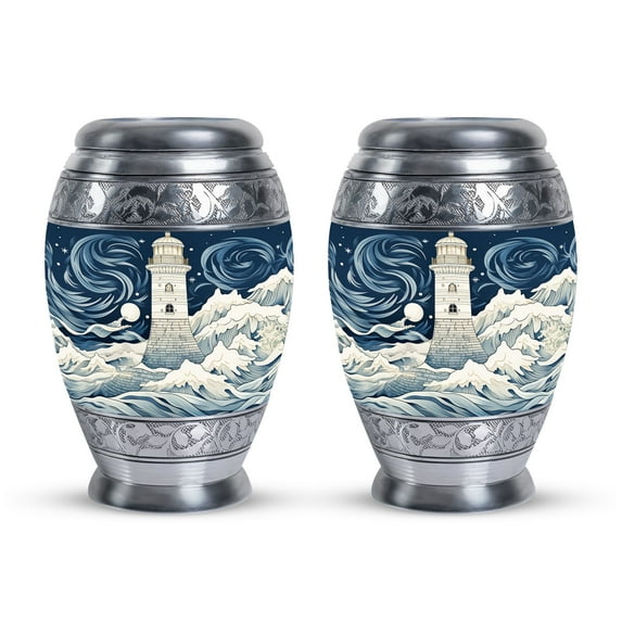 Painting Of Lighthouse On Beach & Waves Mini Urn For Human Ashes, Urns For Ashes, Funeral Urns For Adult Ashes Men, Urn For Ashes For Women, Urns For Male Ashes, Memorial Urns For Mother 3inch, 2PCS