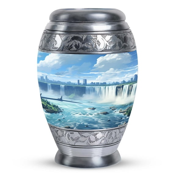 Painting Niagara Falls Urns For Human Ashes, Cremation Urn, Large Burial Urns For Adult Human Ashes, Cremation Urns For Human Ashes Adult Female, Funeral Urns For Adult Ashes, Large Metal Urn 10inch