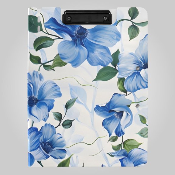 Painting Of Blue Flowers Foldable Binder Folder Clipboard with Pen Slot Double Clips A4 Size File Storage