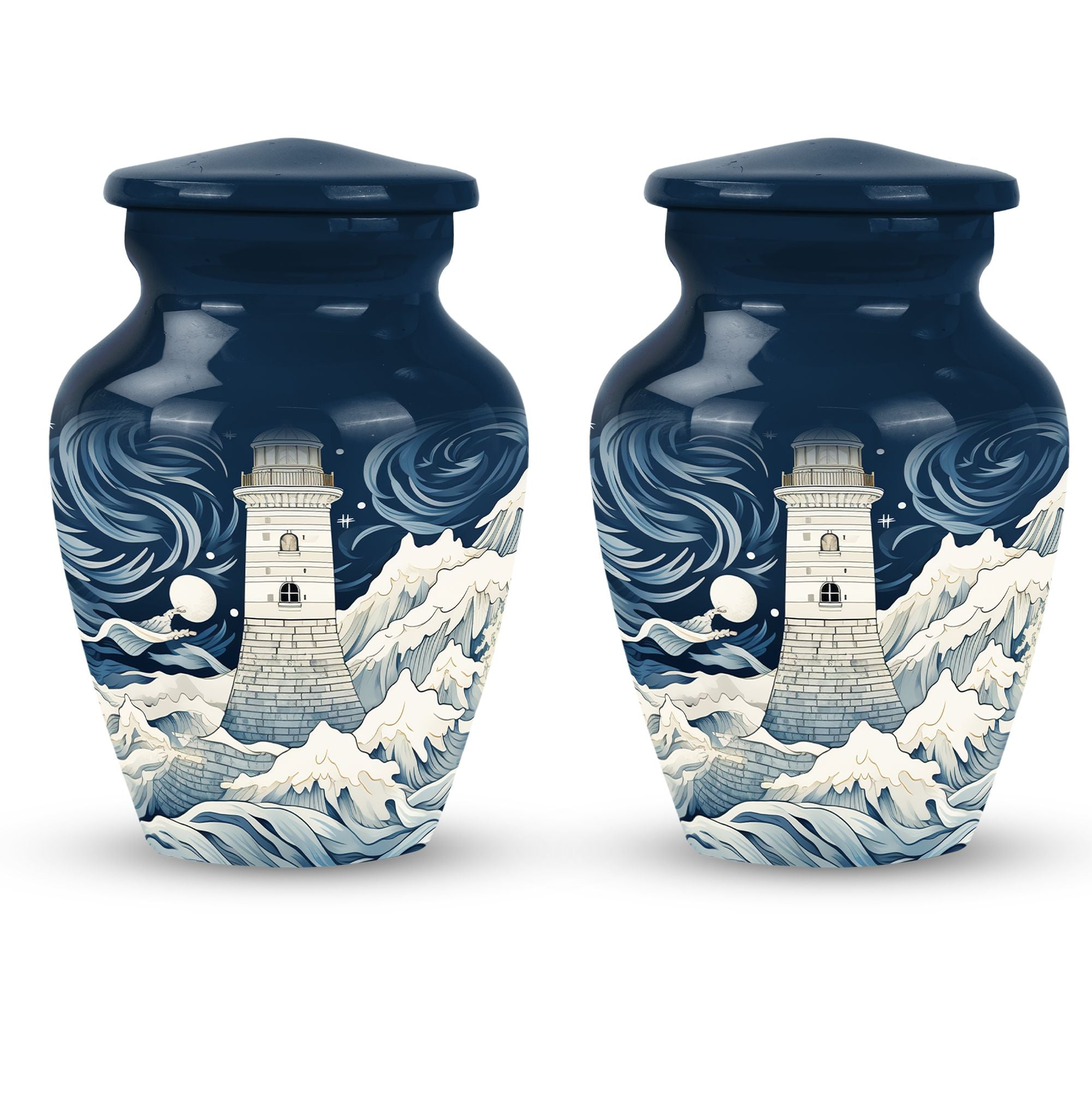 Painting Of Lighthouse On Beach With Waves Crashing Ashes Keepsake