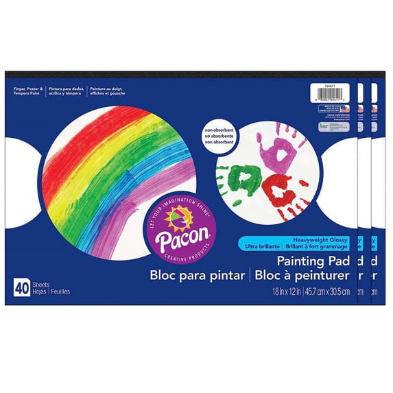 Painting Paper Pad, White, 18" x 12", 40 Sheets Per Pad, 3 Pads