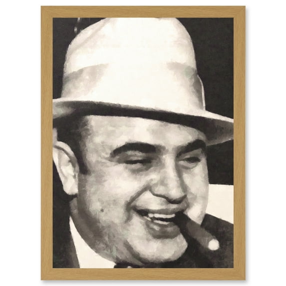 Painting Portrait Gangster Al Capone Cigar Crime Artwork Framed Wall Art Print A4