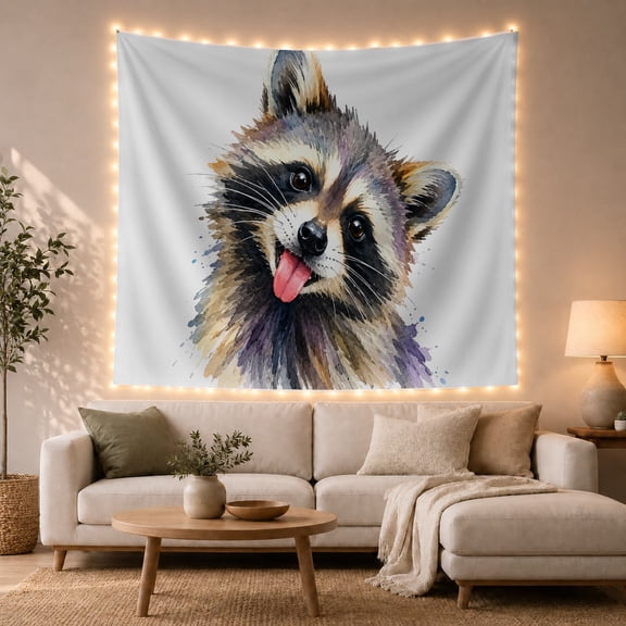 Painting Raccoon'S Head with Raccoon Depicted Detailed Shades, Mystical Fantasy for Space Lovers, Galaxy Room Decor, Housewarming Gift, Tapestry Wall Hanging for Bedroom and Dorm