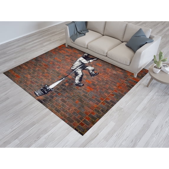 Painting Rug, Banksy Graffiti Rug, Decorative Rugs, Housewarming Gift Rugs, Bansky Reading Prison Rug, Banksy Graffiti Rug, Kitchen Rug, 2.6'x9.2' - 80x280 cm