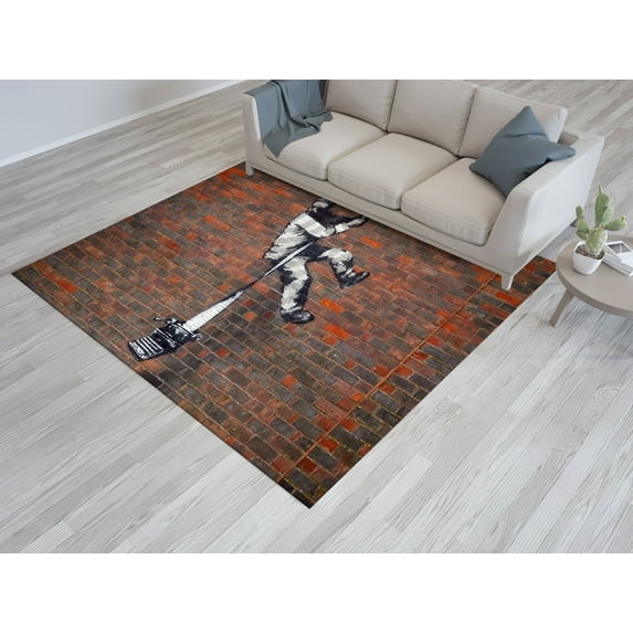 Painting Rug, Banksy Graffiti Rug, Decorative Rugs, Housewarming Gift Rugs, Bansky Reading Prison Rug, Banksy Graffiti Rug, Kitchen Rug, 5.2'x7.5' - 160x230 cm