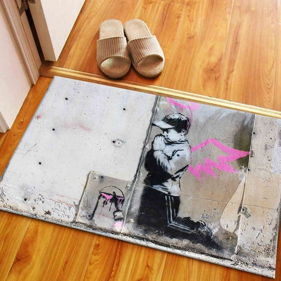 Painting Rug, Easy to Clean Rugs, Child Angel Rugs, Angel Boy Rugs, Machine Washable Rug, Rug, Personalized Gifts Rug, Banksy Angel Rug, 2'x3' - 60x90 cm
