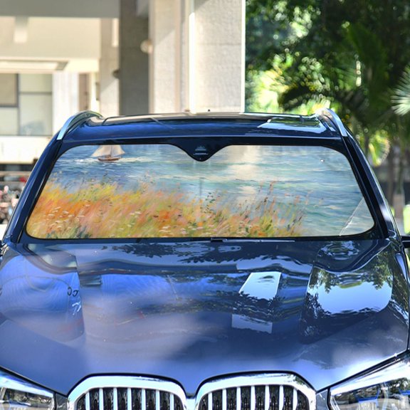 Painting Sea Ship Leaves Automotive Front Car Windshield Sun Shade Reflector Foldable for Front Fit for Cars Truck SUVs