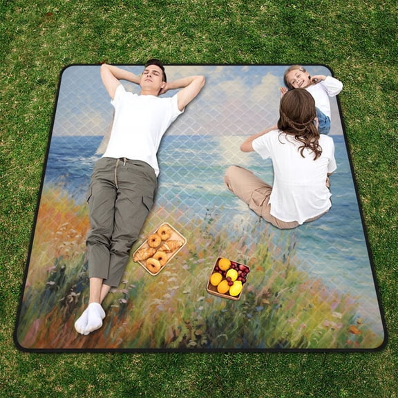 Painting Sea Ship Leaves Beach Blanket Outdoor Picnic Blanket 78"x 78" Waterproof Foldable for Beach Camping Travel Hiking Grass Lawn Park