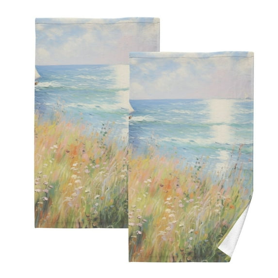 Painting Sea Ship Leaves Hand Towel Bath Towels Face Towels Cotton Absorbent for Home Hotel Spa Swimming Yoga Sports Decorative Towel Set of 2