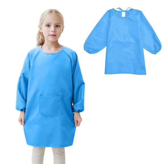 Painting Smock Painting Apron Long Sleeve Blue Smock Pair With a Pocket Toddler Bibs Ages 4-8 Years for Girls
