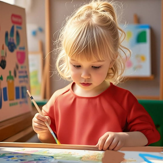 Painting Smock Painting Apron Long Sleeve Red Smock With One Pocket Toddler Bibs Ages 2-4 Years for Child