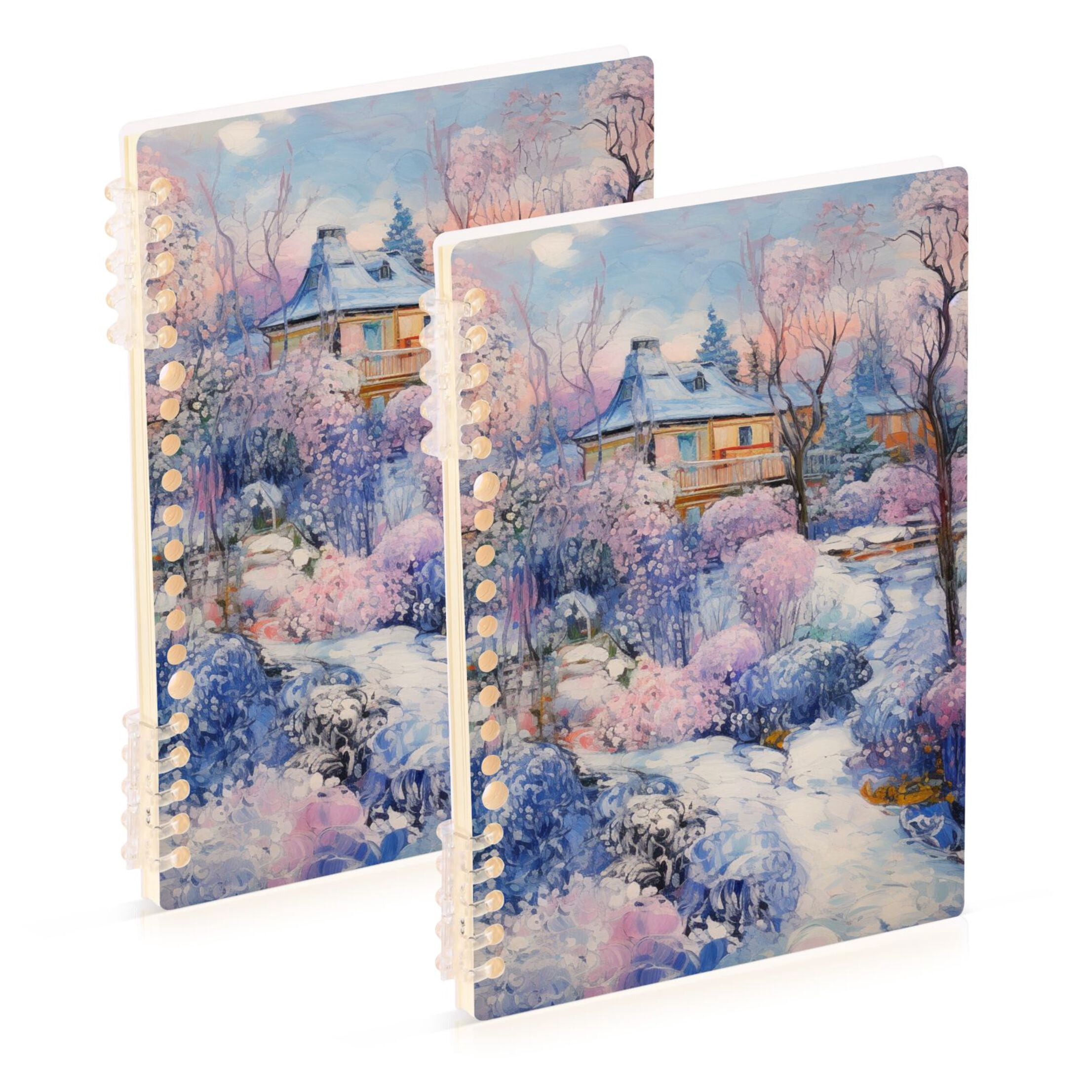 Painting Snow Houses Trees Ring Binder Notebook Journey Note Diary ...