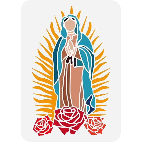 Painting Stencil 11.7x8.3in Reusable Our Lady Drawing Template Religious Character Plastic Decorative Rosary Stencil for Painting on Wood Canvas Wall