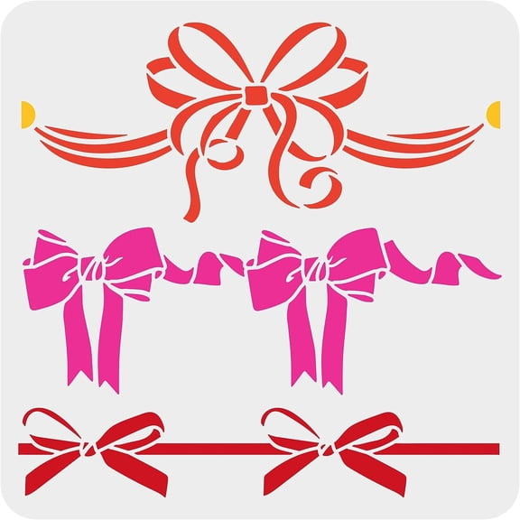 Painting Stencil 11.8x11.8 inch Hollow Out 3 Style Big Craft Stencil Wall Border Decoration Reusable Plastic Bowknot Pattern Template for Wall Cabinet Tiles Canvas Decor Mixed Color
