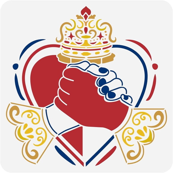 Painting Stencil 11.8x11.8inch Reusable Crowned Hand Drawing Template DIY Craft Coronation Shields Pattern Stencil for Painting on Wood Wall Fabric Paper Furniture Making DIY