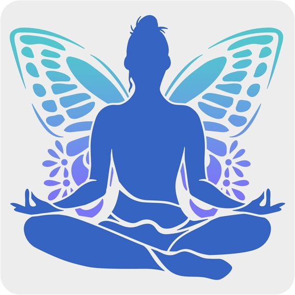 Painting Stencil 11.8x11.8inch Reusable Medita Drawing Template Pose and Butterfly Pattern Stencil for Home and Studio Wall Wood Furniture Door Decoration
