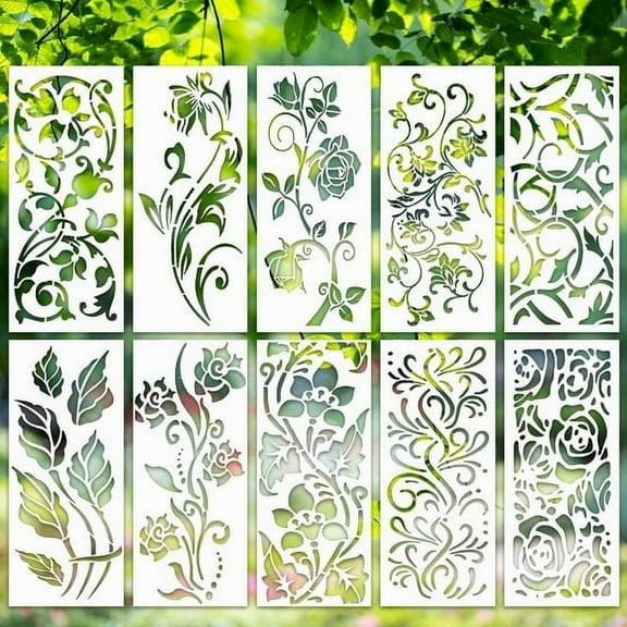 Painting Stencils, 10-Piece Flower Leaf Texture Templates, Heat-Resistant PET Material for Art DIY Craft Projects