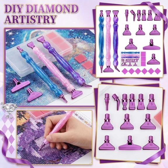 Painting Tool Kit with Alloy Drill Pen and Plastic Threaded Nibs, DIY Diamond Art Accessories Set for 5D Embroidery Crafts, Rhinestone Applicator, Gold