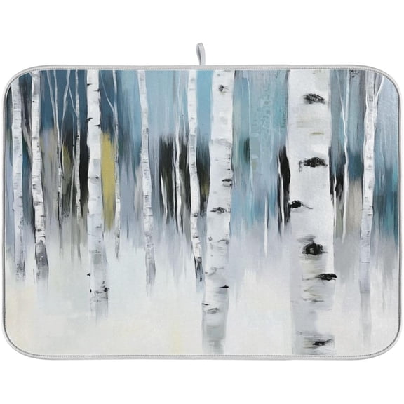 Painting White Birch Trees Dish Drying Mat for Kitchen Counter Absorbent Reversible Microfiber Drying Pad Countertop Drainer Mats, Small 16 x 18 inch