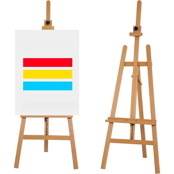 Painting Wooden Art Easel: Solid Beechwood Display Easel Stand Hold Canvas up to 43'' - Adjustable Easel from 57''-76" for Adults Student Studio Gallery - Natural