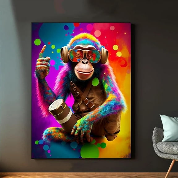 Painting on canvas with cool monkey graffiti, animal posters and prints, wall art images, modern living room decoration, wall artwork 40x60cm frameless