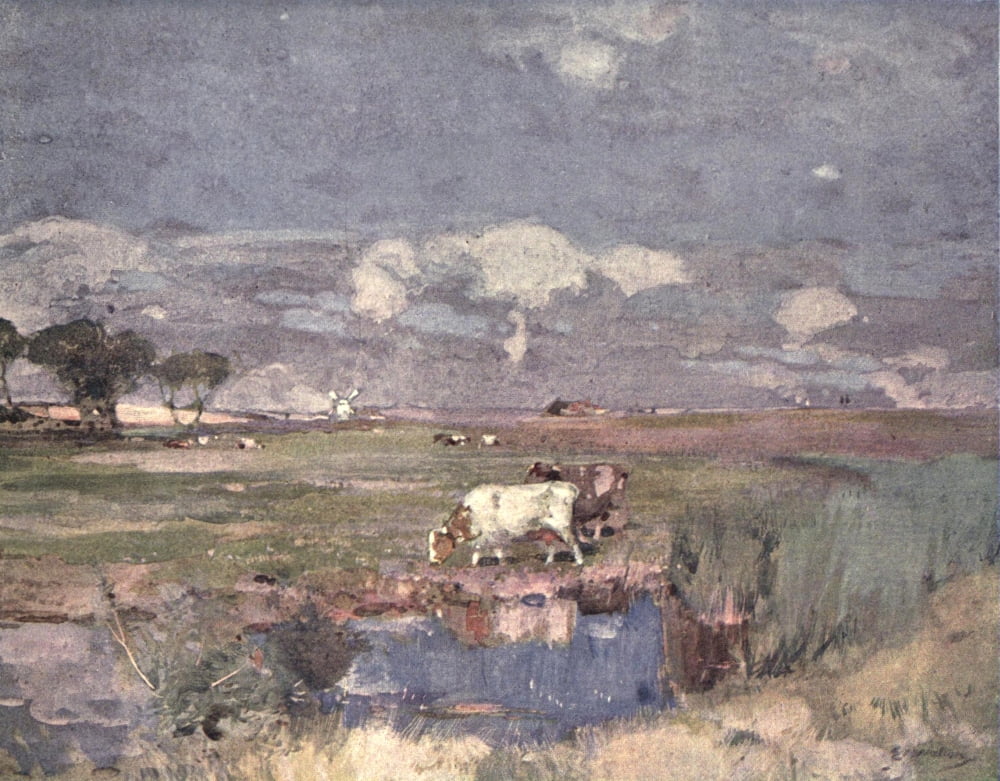 Painting in Water-colours 1918 Suffolk pastures Canvas Art - Edward Arthur Walton (24 x 36)