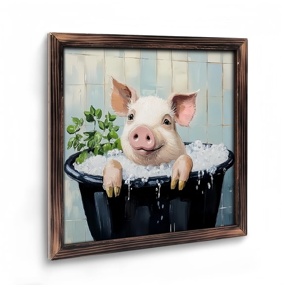 Paintings Art Prints :  Cute Pig  Wooden Art Prints Bath Painting Artwork for Toddler Children Bedroom Nursery Home Decoration .8x8Inch Vintage  08×08inch(20×20cm)