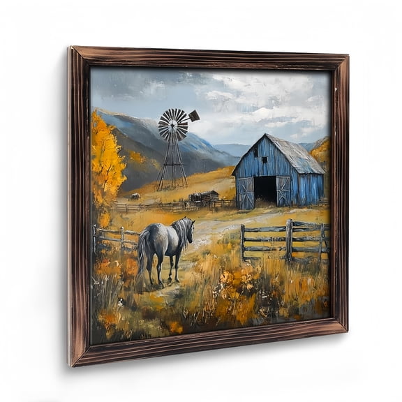 Paintings Art Prints : Farmhouse Barn Windmill Painting Farm Animals Horse Wooden Art Prints. Rustic Wildflower Artwork for Kitchen Living Room Home Decoration.8x8Inch Vintage 08×08inch