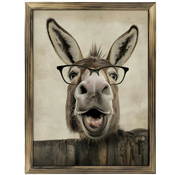 Paintings Art Prints : Farmhouse Wall Art Funny Donkey Wearing Black Glasses Picture Humor Animals Wooden Art Prints Wall Decor for Kids Room Bedroom Living Room Home Office Decoration