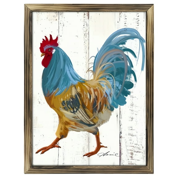 Paintings Art Prints : Rooster Kitchen Wooden Art Prints Wall Art, Rustic Farmhouse Painting Poster - Chicken Artwork Decoration for Home Living Room Bedroom.12x16 Inches. Vintage 12x16in