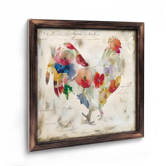 Paintings Art Prints :  Rustic Flowered Rooster Wooden Art Prints Wall Art, Chicken & Farm Artwork, Multicolored Flower Design , Rooster Prints Modern Artwork on Stretchedfor Living Room