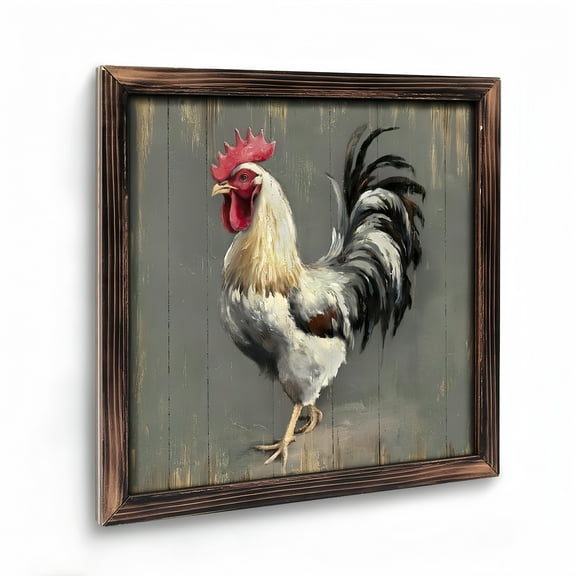 Paintings Art Prints :  Vintage Rooster Wooden Wall Art Decor, Farm Cock Picture Country Animal Framed Artwork Rustic Farmhouse Chicken Painting for the Kitchen Bedroom . 8x8Inch