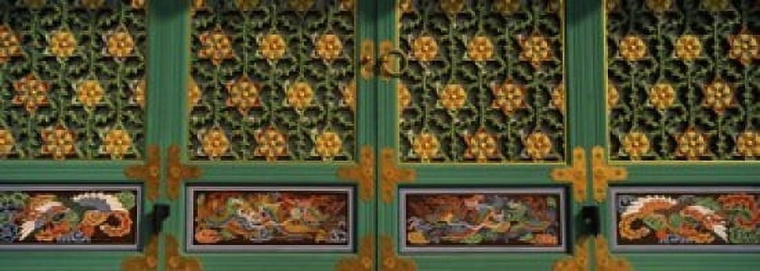 Paintings on the door of a Buddhist temple Kayasan Mountains Haeinsa Temple Gyeongsang Province South Korea Canvas Art - Panoramic Images (18 x 7)