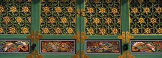 Paintings on the door of a Buddhist temple Kayasan Mountains Haeinsa Temple Gyeongsang Province South Korea Canvas Art - Panoramic Images (36 x 13)
