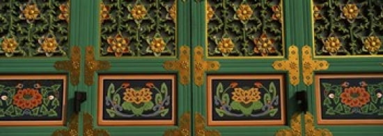Paintings on the door of a Buddhist temple Kayasan Mountains Haeinsa Temple Gyeongsang Province South Korea Canvas Art - Panoramic Images (36 x 13)