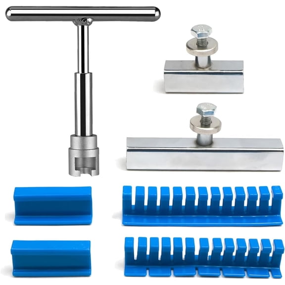 Paintless Dent Removal Kit, 1 x T-bar Puller & 4 x Puller Lines & 2 x Stainless Steel Grooves, Professional PDR Tool Set for Dent Repair Doors, Hoods & Panels