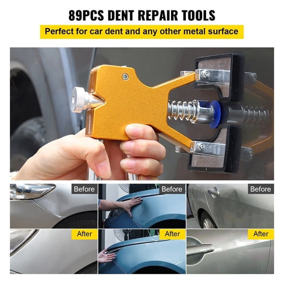Paintless Dent Removal Rods,89 PCS Paintless Dent Repair Tools,Golden Lifter Puller Car Dent Repair Kit,Glue Puller Tabs Dent Puller Kit for Auto Dent Removal,Minor Dents,Door Dings