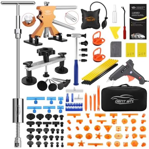 Paintless Dent Repair Kit with Enhanced Glue Tabs,Car Dent Removal Tool Set for Hail Damage, Door Dings, Body Dents  Includes PDR Hammer,100W Hot Glue Gun, Suction Cup & Repair Accessories