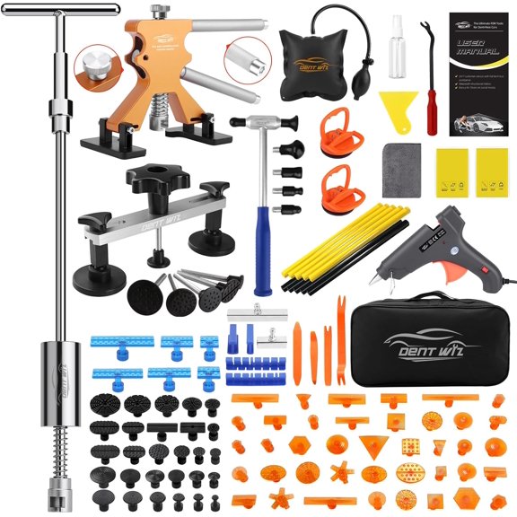 Paintless Dent Repair Kit with Enhanced Glue Tabs,Car Removal Tool Set for Hail Damage, Door Dings, Body Dents Includes PDR Hammer,100W Hot Gun, Suction Cup & Accessories