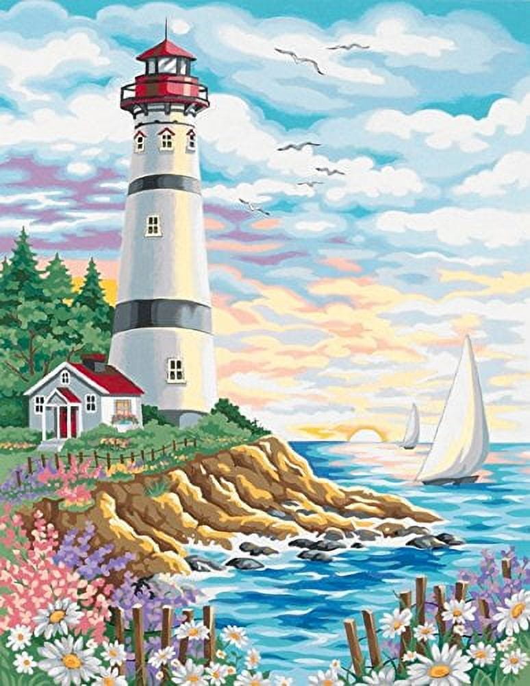 DIY Paint by Numbers, Lighthouse Oil Painting on a Canvas Paint by Numbers  for Kids Ages 8-12, Sunset Bay Vessel Paint by Numbers for Adults Beginner